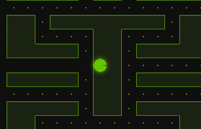 The Pac-Man slide, with Pac-Man sitting inside the solid block in the middle of the maze